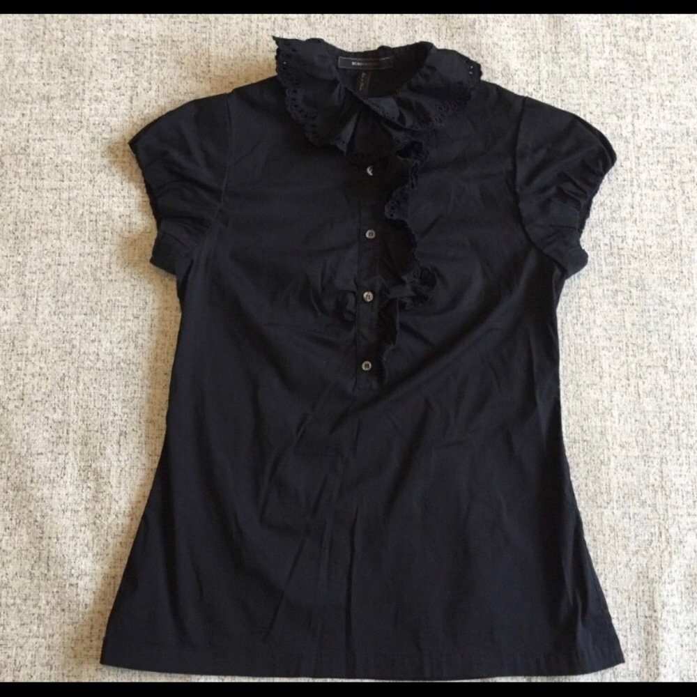 BCBG black ruffled top